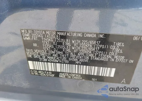 2011 Toyota Rav4 z USA, uszkodzony, nr VIN 2T3BF4DV6BW142789